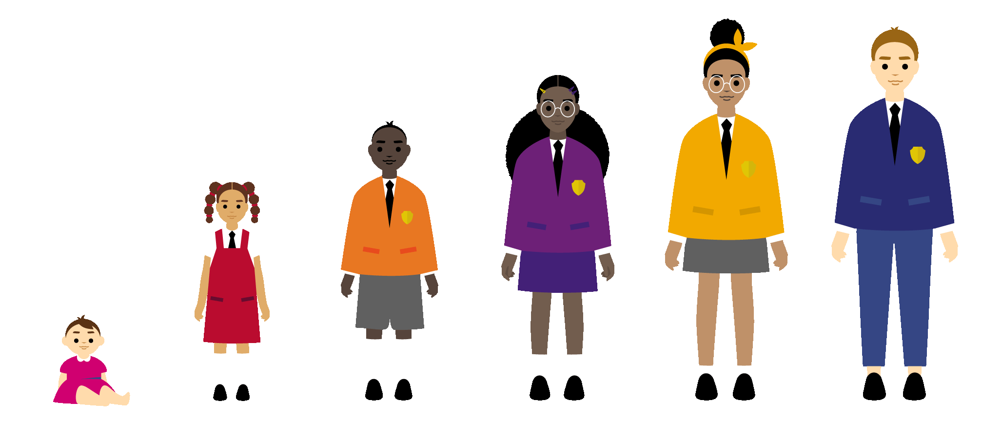 Children in branded school uniform